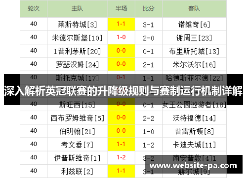 深入解析英冠联赛的升降级规则与赛制运行机制详解